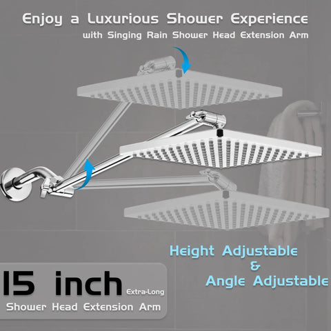 Boss Level High Pressure Rainfall Square Showerhead With 8 Inch Face And 15 Inch Extension Arm 304 Stainless Steel Adjustable Spa Head