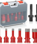 Ultra Durable 8-Piece Diamond Hole Saw Kit With Hex And SDS Adapters For Dry Or Wet Cutting Tile Granite Marble Glass Stone 1/4 To 1-3/8 Inch, case and bits