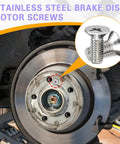 Heavy Duty Stainless Steel Brake Disc Rotor Screws 4 Pack Fits Honda Civic Accord CRV shown securing brake rotor.