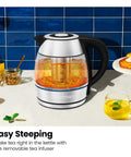 Cordless Glass Electric Kettle With Infuser 1.2L 1500W Fast Boil BPA Free Auto Shut Off No Fuss Boil Dry Protection Removable Lid