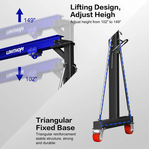 Real Deal 3 Ton Gantry Crane With 6600 Lbs Load Rating And Thick Steel Build For Demanding Shop Jobs, adjustable height 102" to 149".