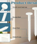 Top Shelf 30 Pack 3 Inch White Vinyl Shutter Fasteners Hella Durable PVC Anchor Pins for Exterior decorative house shutters showing head cap and barb details.