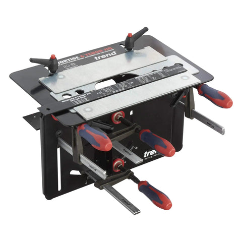 Dead On Mortise And Tenon Jig For Plunge Routers Slick Adjustable Woodworking Jig with clamping mechanisms for precise cuts.