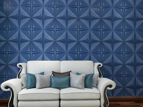 Navy Blue 3D PVC Wall Panel With Large Flower Petal Design Waterproof Fire Resistant Lightweight DIY Friendly
