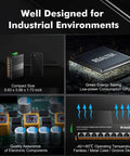 Industrial Din Rail 8 Port Poe Gigabit Ethernet Switch features compact size and low-power CPU for harsh environments.