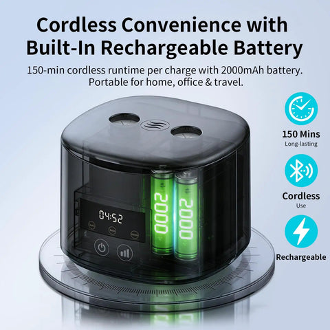Heavy Duty 50kHz Ultrasonic Cleaner For Retainers Braces Aligners Night Guards And More With Four UV Lamps 340ml Rechargeable Denture Cleaner, featuring a built-in 2000mAh battery.