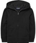 Boys Uniform Zip Up Hoodie In Black Size Five To Six With Full Zip Front Hood Lining Kangaroo Pocket Seventy Percent Cotton Thirty Percent Polyester Fleece One Hundred Percent Cotton Cuffs And Hem So Cozy For School Days