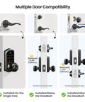 Zero Drama Fingerprint Keypad Smart Door Knob With Snappy Bluetooth Link And Solid Matte Black Housing for multiple door compatibility.