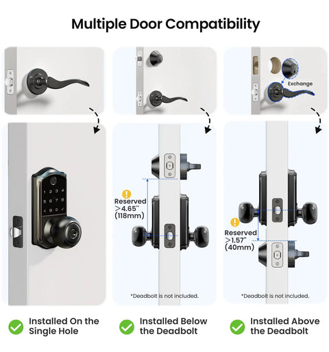 Zero Drama Fingerprint Keypad Smart Door Knob With Snappy Bluetooth Link And Solid Matte Black Housing for multiple door compatibility.