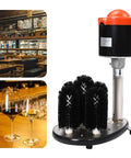 Heavy Duty Commercial Electric Glass Cup Washer Featuring Five Brush Wine Glass Cleaning Machine and Six Hundred Cups Per Hour Bar setup with brushes on a counter.