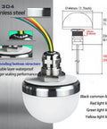 Compact Industrial Warning Light 44mm 24V DC AC LED Three Color One Layer Column Signal Tower Beacon shown with dimensions and wires