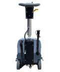 Rear view of a Foldable Walk Behind Floor Scrubber with 15 Inch Brush and Automatic Water Flow Upgrade, size 32x18x25 inches, gray.