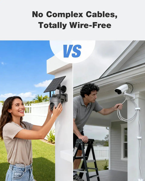 Comparison of wireless outdoor security camera system 4 camera kit with local storage vs wired setup installation on house