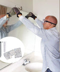 Person using 20 Piece Heavy Lifter Plastic Mirror Mounting Clips Kit With Premium Stainless Screws for secure glass mount.