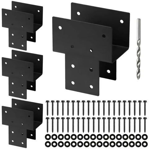 Heavy Duty 4x4 Post Cap Tie Brackets Kit For Wood Gazebo Deck And Patio Actual 3.5x3.5 Inch Stainless Steel Post Anchor Connectors No Fuss All In One Kit With 4 Brackets 64 Screws 64 Washers Socket Wrench And Drill Bit