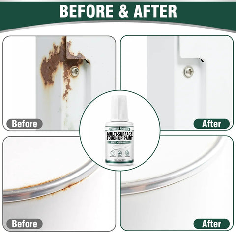 All Surface White Touch Up Paint Pen For Cabinets, Furniture, Walls, Doors, Metal And Enamel Appliances, before after.