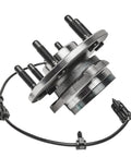 4WD Front Wheel Bearing Hub Assembly For Chevy GMC Silverado Sierra Yukon XL Avalanche Suburban 1500 Tahoe Cadillac Escalade ESV EXT Replacement OEM Grade Wheel Bearing And Hub Assembly showing front view with ABS sensor.