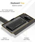 Slick Sit Stand Monitor Arm With Keyboard Tray For Up To 32 Inch Displays, height adjustable keyboard tray with mouse pad.
