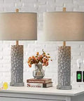 25 Inch Bedside Lamp With Two USB Charging Ports And Linen Shade 3 Way Dimmable Touch Lamp For Bedroom Nightstand