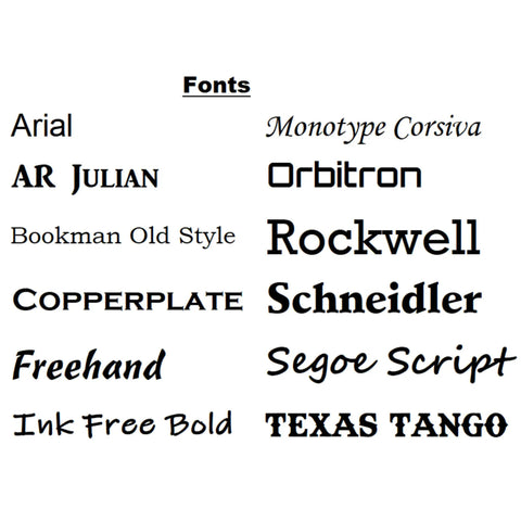 Various font styles for custom engraving on Custom Engraved Pocket Knife For Hunting And Camping Everyday Carry EDC With Wood Handle