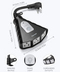 Badass Weather Resistant Smart Outdoor WiFi Plug With Three Heavy Duty Grounded Jacks, showing design and features including three outlets.