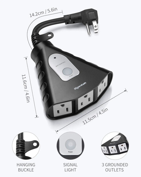 Badass Weather Resistant Smart Outdoor WiFi Plug With Three Heavy Duty Grounded Jacks, showing design and features including three outlets.