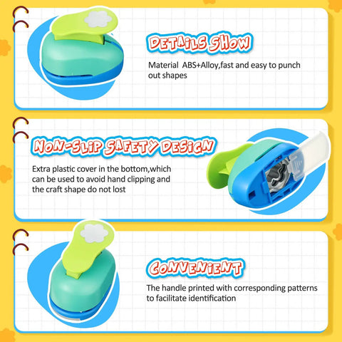 Close-up of 1-inch paper punch with floral shape from 36 Piece Craft Hole Punch Shapes With Colorful Sticker Paper For Scrapbooking.