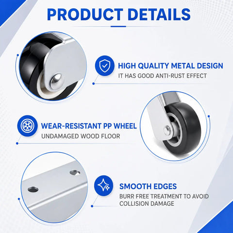 Two Piece Low Profile Caster Wheels With Rubber Non Slip Door Support Rollers Smooth Rolling Sliding Gate Glide Heavy Duty close-up of metal design and wear-resistant wheel