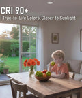Living room with Slick Ultra Thin 4 Inch LED Recessed Light With Junction Box, illuminating a child at dining table.