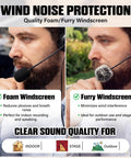 Man using Four Pack 3 Pin XLR Lavalier Microphone Kit With 6.56 Ft Cables showing foam and furry windscreen options.