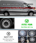 Ford Transit Hubcap Wheel Covers 16 Inch Silver Replacement Set Of 4 For 2015 To 2026 Transit showing fitment details