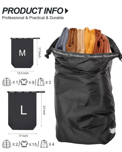 Travel Laundry Bag With Pump Free Vacuum Compression Large Waterproof Wet And Dry Bag for 3 to 4 Loads Black with sizes