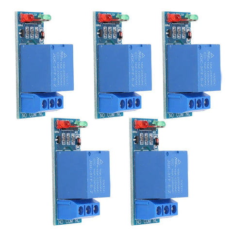 One Channel 5V Relay Module With Optocoupler Isolation ABS Relay Board For PLC Industrial Automation And Smart Home Plug And Play Set Of 5 Pro Grade Durable Electronic Components, 5 blue PCB modules