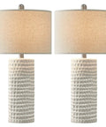 Modern 24.5 Inch Ceramic Table Lamp Set Of 2 With White Shades Farmhouse End Table Lamps, textured bases, for cozy interior lighting.