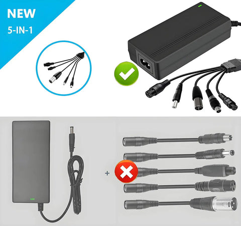 42V 2A Replacement Charger For 36V Li Ion Batteries 5 In 1 Universal Scooter Charger With Five DC Outputs Plug And Play No Fuss Power Adapter For E Scooters And E Bikes Compatible With Gotrax Jetson Swagtron Segway Razor Ninebot