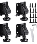 Heavy Duty Adjustable Leveling Feet 4 Pack Black Furniture Levelers With Hex Key Adjustment For Couches Cabinets Benches And Shelves, showing leveling feet, screws, and tools.