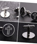 Cross Cufflinks For Men In Titanium Steel, Black Decorative Shirt Buttons, slick fashion fasteners, 4 views