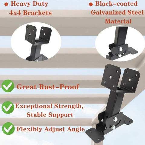 Heavy Duty Roof Riser Brackets Built Tough For Gazebo And Pergola, 4 Pack, Adjustable Saddle Roof Riser Posts, Galvanized Steel All Weather Patio Kit For 4x4 Pergolas