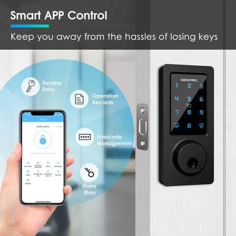 Smart Keyless Door Lock With Bluetooth App Control, Four Unlock Options Including Keypad, IC Card, No Fuss Traditional Keys.