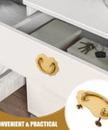 Vintage Brass Drawer Pull Handles For Dresser And Cabinet With Old School Chinese Style Antique Look And Dual Hole Mounting 105x62mm Decorative Hardware shown on a white drawer