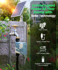 Smart WiFi Water Timer For Garden Hose Faucet Solar Powered 365 Days Uninterrupted Power Outdoor Sprinkler Timer shown with solar panel and Type-C port.