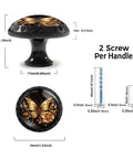 4 Pack Golden Butterfly Cabinet Knobs With Matte Black Base, Elegant Floral Accents And Rhinestone Details For Kitchen And Bathroom Cabinets, Vintage Court Style Hardware dimensions and screws display