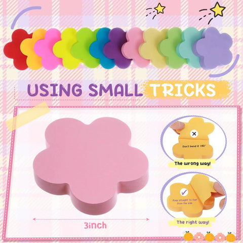 Colorful Flower Sticky Notes 3 Inch Pack Of 24 With 100 Sheets Per Pad, Bright Assorted Colors, Ultra Sticky For Office And School.