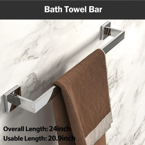 Dope Modern Square Polished Chrome Bathroom Hardware Set With 24 Inch Towel Bar Wall Mounted Four Piece SUS304 Steel