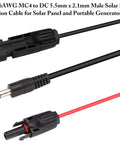 Solar Panel To DC 5.5mm X 2.1mm Male And Female Adapter Cable, 1.5m 16AWG Extension For Portable Solar Panels And Generators