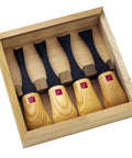 4 Piece Super Wide Format Palm Set With Ergonomic Ash Handles And Pro Grade Razor Sharp 1095 High Carbon Blades Ready To Use Right Out Of The Box Comes In A Sturdy Wooden Toolbox Made In USA in wooden case