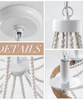 Wood Beaded Chandelier 5 Light Boho Candle Pendant Light For Living Room Dining Room Kitchen Foyer E12 Dimmable details