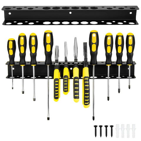 Wall Mounted Screwdriver And Pliers Organizer Rack For Garage Or Workshop, Heavy Duty Metal Tool Storage Shelf, Black 15.75 Inch