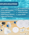 Polaris Zodiac 280 Replacement Parts Kit Beefed Up Wheel And Bag Accessories laid out by a poolside