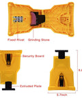 Universal Chainsaw Sharpener for 12 to 22 Inch Chain Saws Portable Sharpener Kit showing fixed rivet and grinding stone in diagram